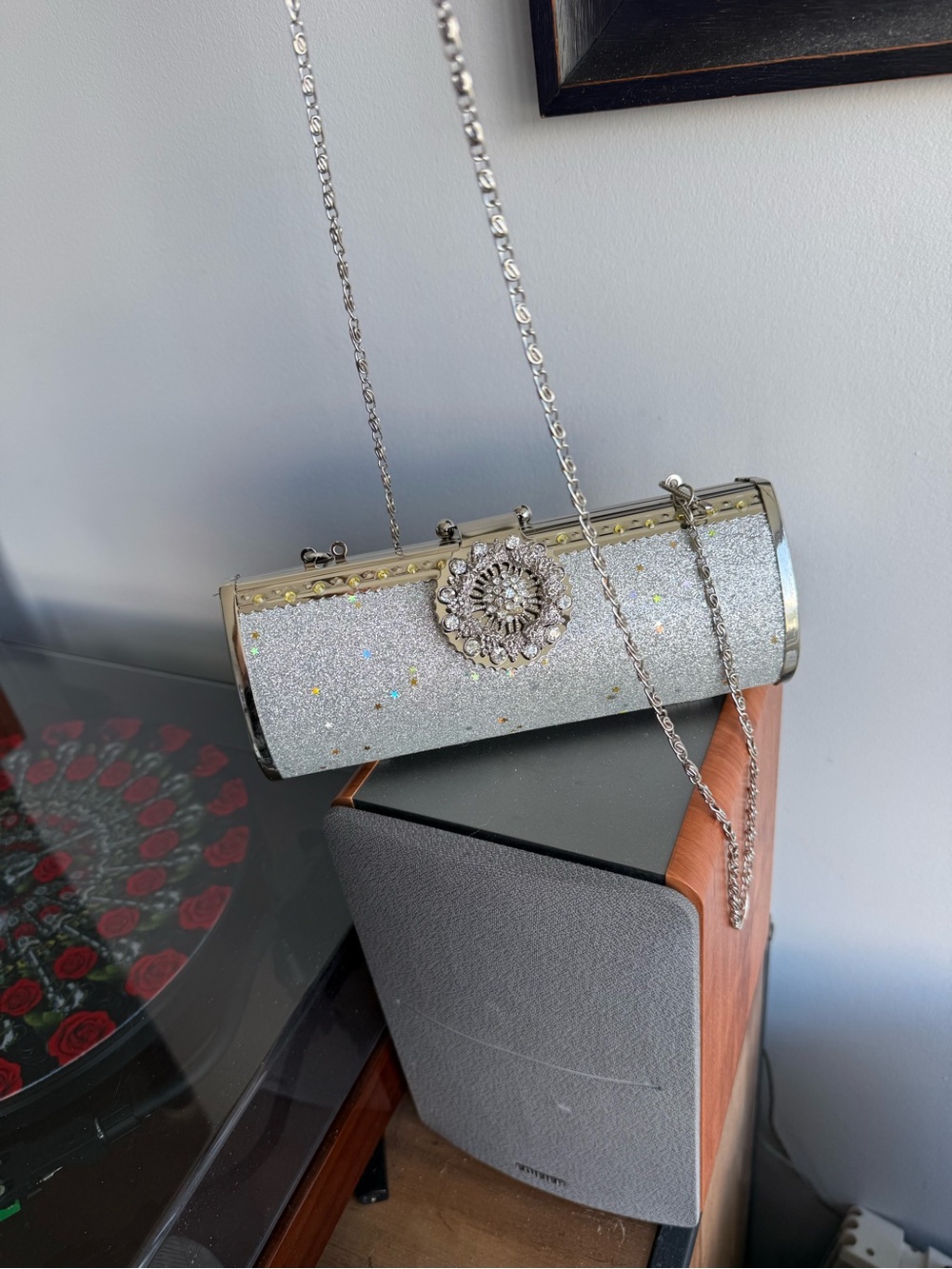 Silver Glitter Crystal-Embellished Evening Clutch - Picture 7 of 8